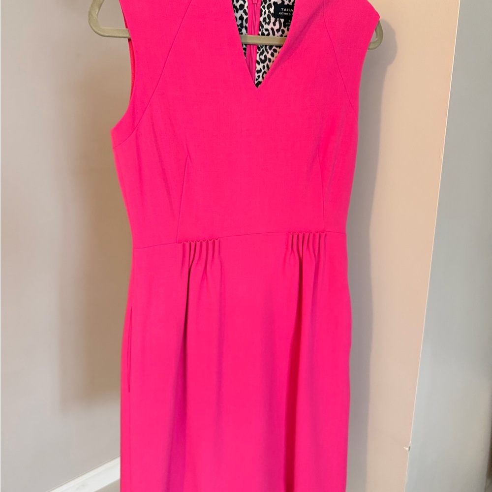 Tahari Bright Pink V-Neck Sleeveless Midi Dress